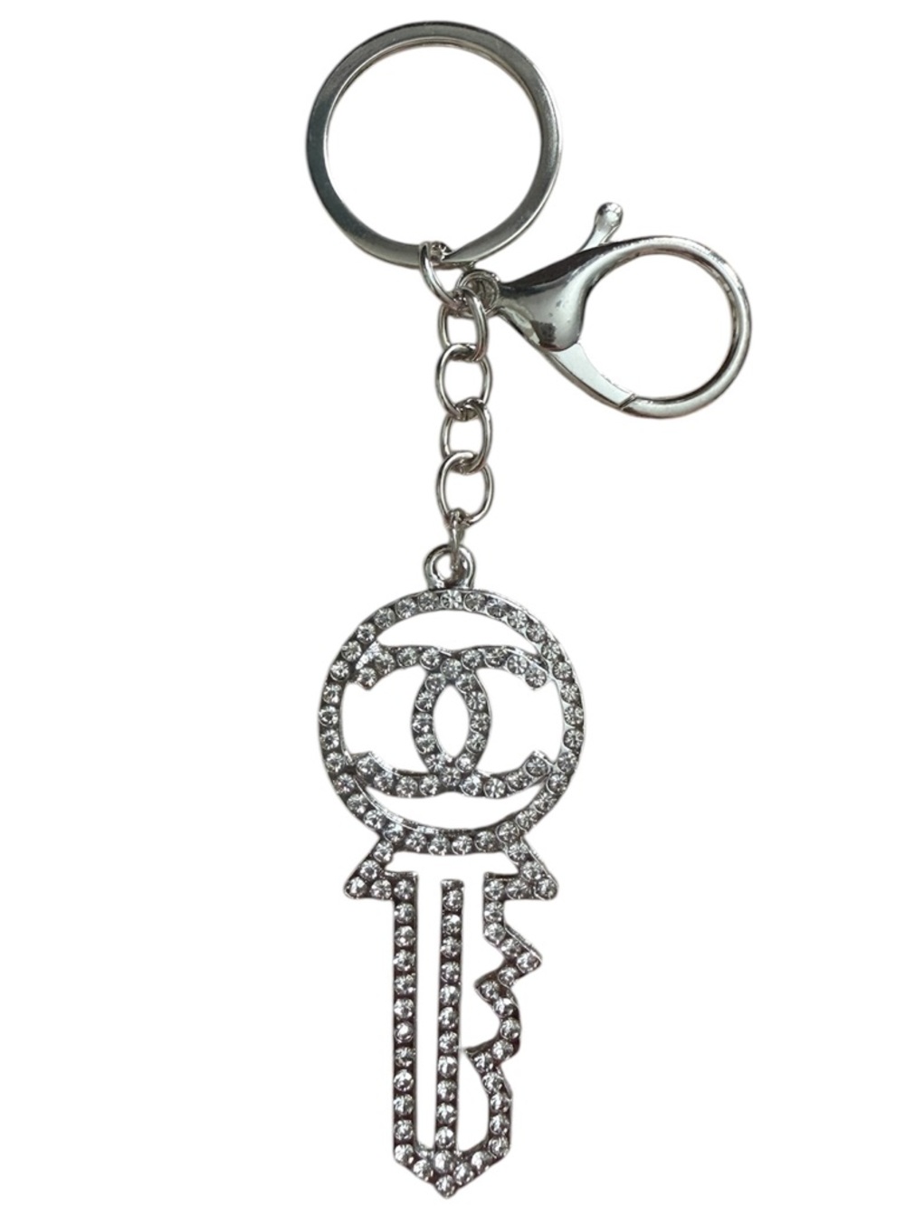 Rhinestone Fashion Key Charm Keychain Silver Tone Bag Charm NIP - Picture 2 of 3